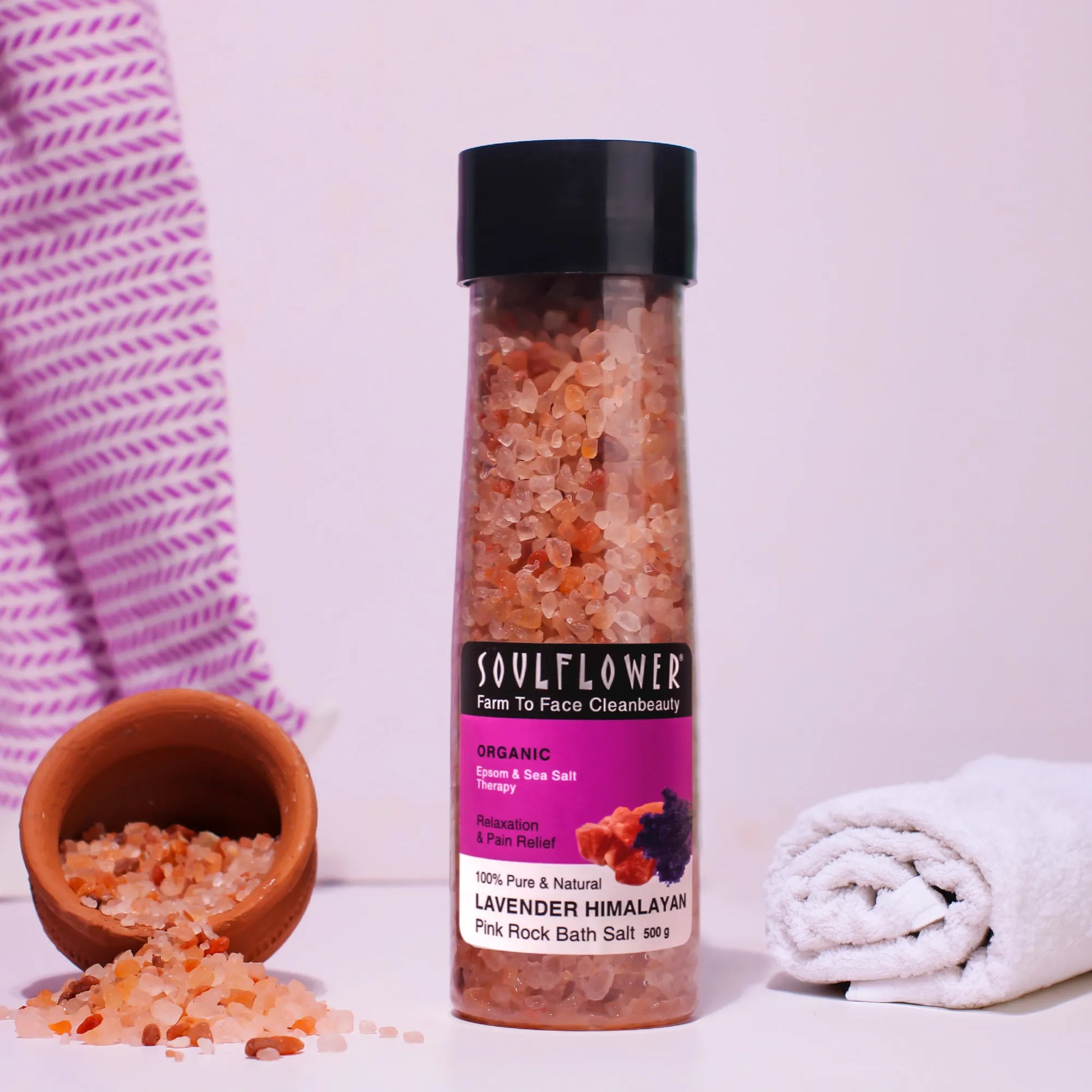 Lavender Himalayan Pink Rock Bath Salt by Soulflower for Soft Supple Skin, Relaxation, Stress Relief & Aromatherapy, Natural, Vegan