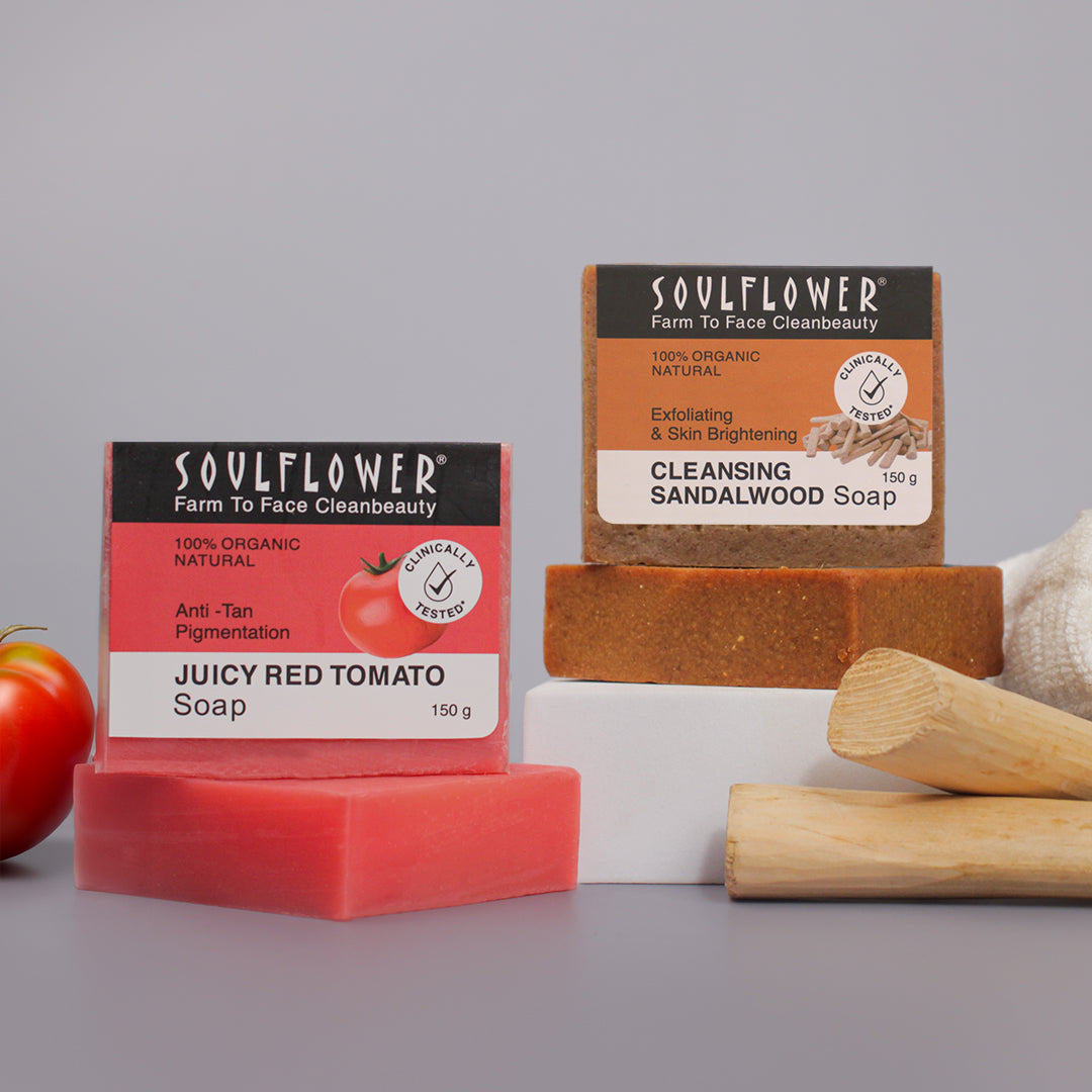 Soulflower Sandalwood Soap and Anti-Tan Juicy Red Tomato Soap