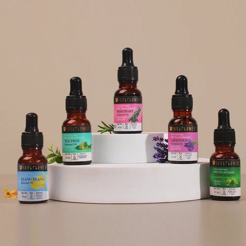 Soulflower 5-in-1 Essential Oils Set, Rosemary, Lavender, Peppermint, Tea Tree & Ylang Ylang, 100% Pure Aromatherapy Kit