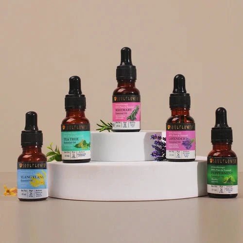 Soulflower 5-in-1 Essential Oils Set, Rosemary, Lavender, Peppermint, Tea Tree & Ylang Ylang, 100% Pure Aromatherapy Kit