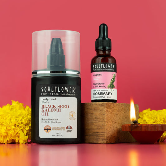 Kalonji & Rosemary Essential Oil by Soulflower for Hair Fall Reduction, Postpartum Hair Fall, Natural Shine, Darker Hair, Hair Growth, Natural, Vegan
