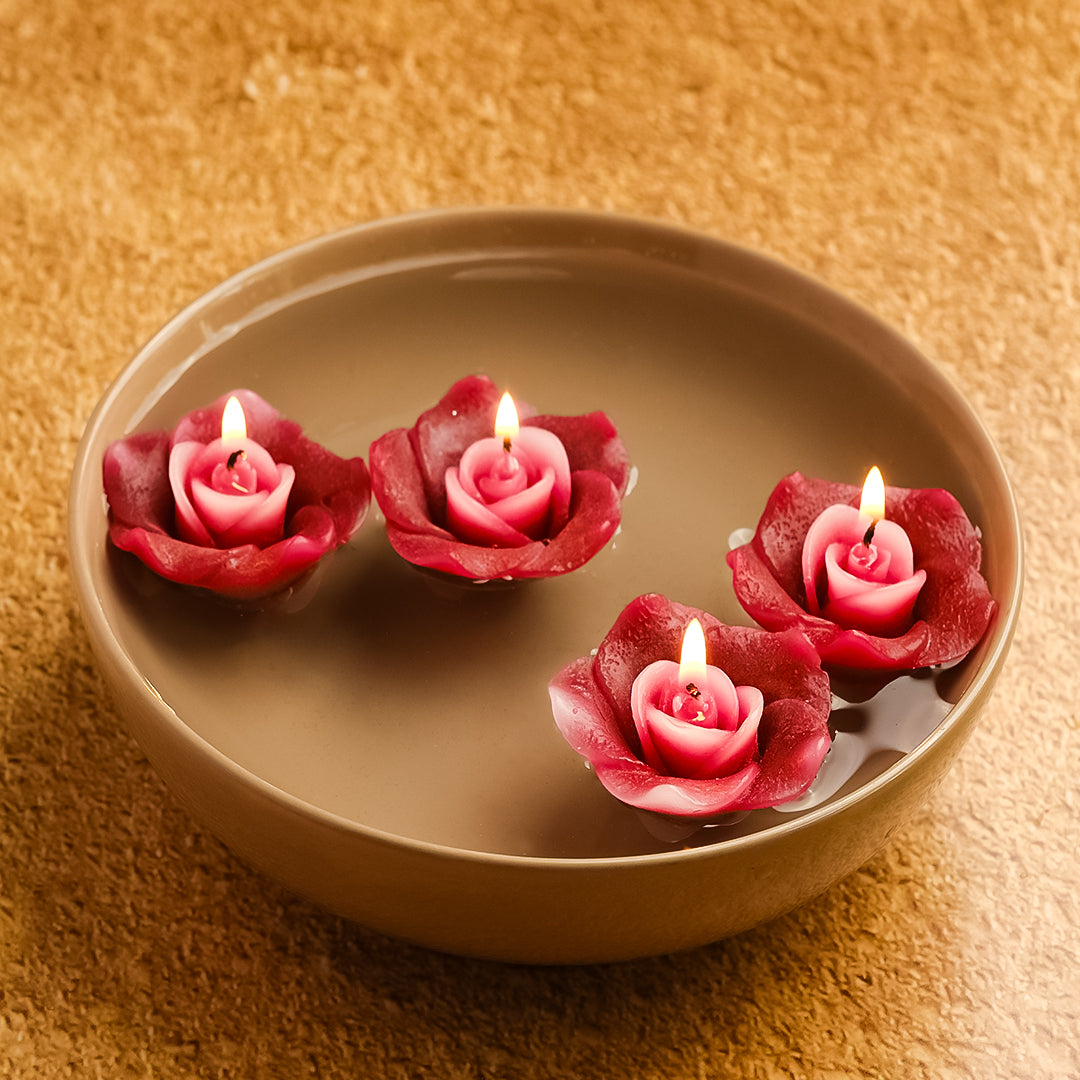 Lavender Aroma Pack of 4 Rose Shape Small Floating Candles