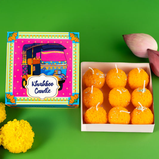 Handpoured laddu candle with welcoming aroma—a unique Indian-inspired scented candle for home decor