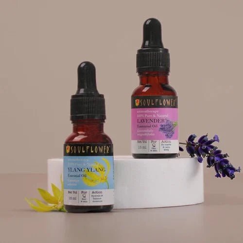 Soulflower Lavender & Ylang Ylang Essential Oil Set, 100% Pure Aromatherapy Oils for Sleep, Stress Relief & Calming Floral Aroma

