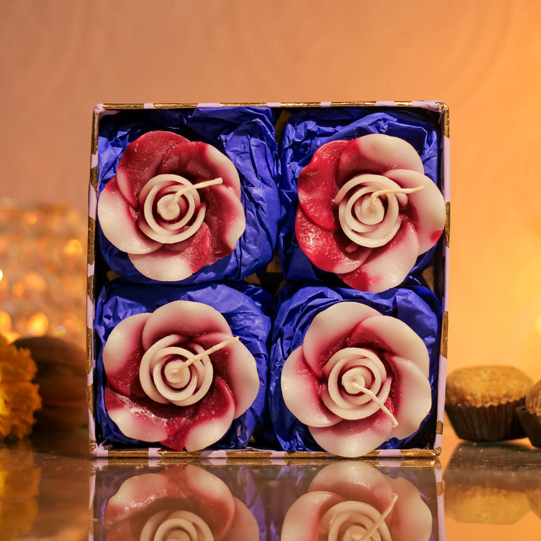 Lavender Aroma Pack of 4 Rose Shape Small Floating Candles