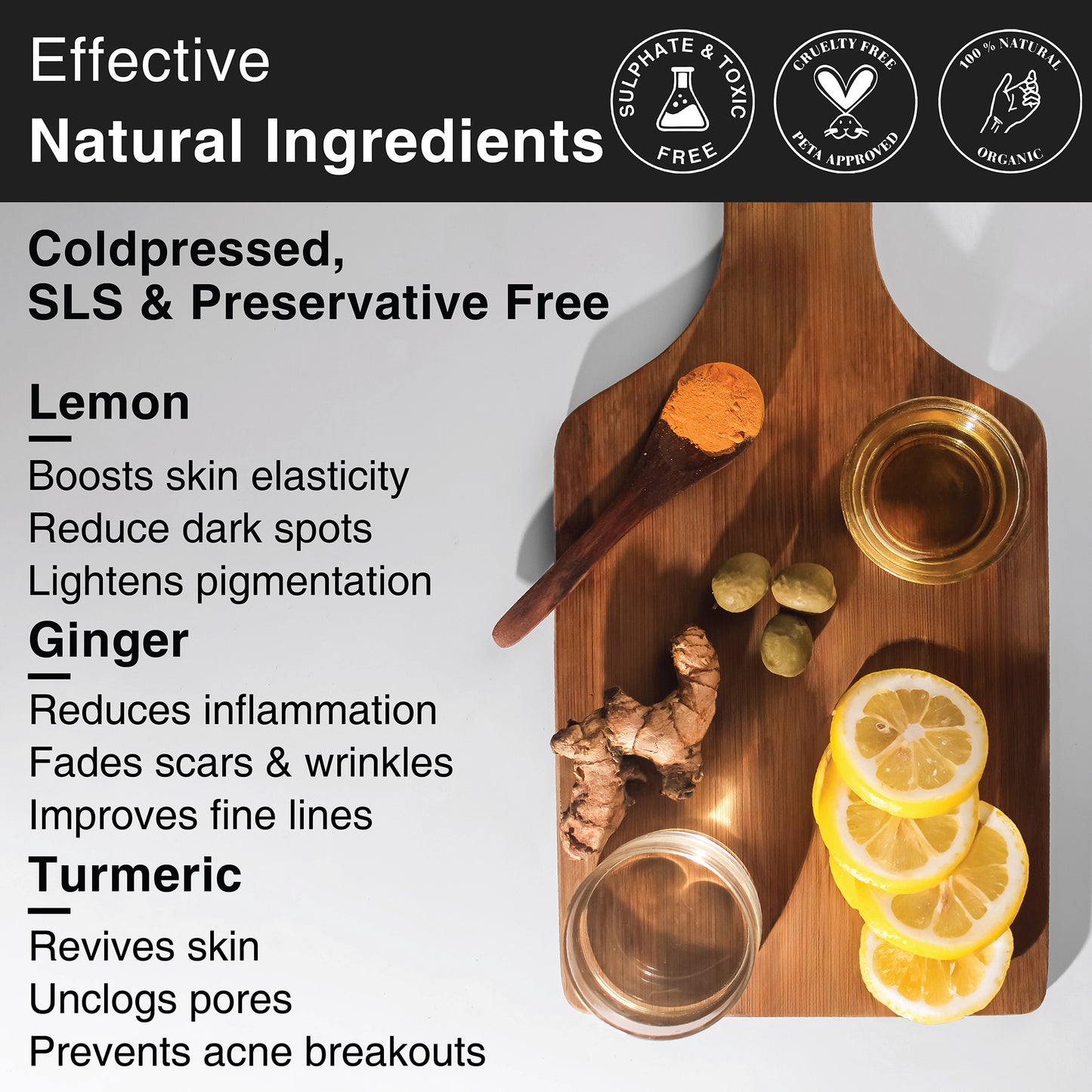 Natural ingredients in lemon and ginger soap