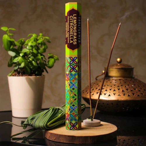 SoulFlower Lemongrass Incense Sticks for Pooja, Meditation, Mosquito Repellent – Natural Aromatherapy with Citronella for Fresh and Pure Ambiance.