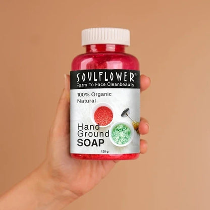Soulflower organic handmade soap for sensitive skin, enriched with cold-pressed oils, herbs, and a refreshing aroma.