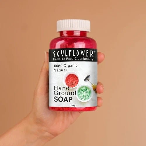 Soulflower organic handmade soap for sensitive skin, enriched with cold-pressed oils, herbs, and a refreshing aroma.