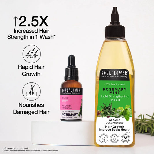 Soulflower Rosemary + Mint Hair Oil Kit: Promotes New Baby Hair Growth, Strengthens Roots, Improves Hair Texture