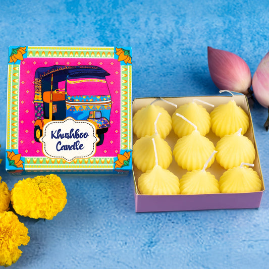Modak candle pack—hand-poured Indian sweet-shaped scented candles with 45-minute burn for festive decor