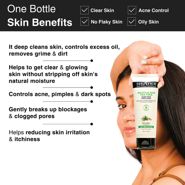 Skin benefits of Soulflower salicylic acid tea tree facewash for all skin types