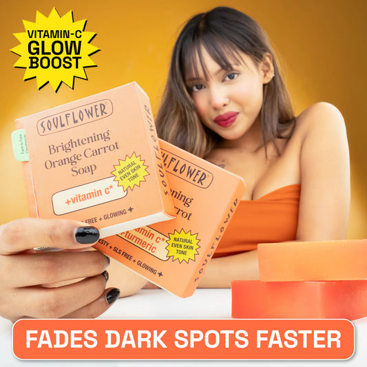 Soulflower's Vit C Orange Carrot Soap fades dark spots and pigmentation naturally. 100% junk-free, cleansing, moisturizing. Shop the brightening Glow Soap.