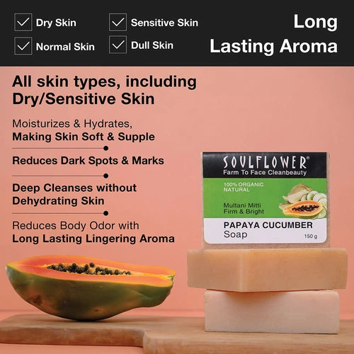 Benefits of using papaya cucumber skin soap helps reduce dark spots marks and deep cleansing