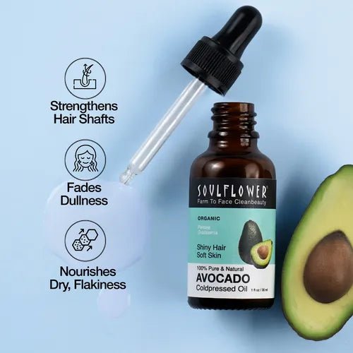 Pure Avocado Oil by Soulflower for Hair Growth & Skin, Cold-Pressed Antioxidant Carrier Oil for Instant Shine, Glow & Hair Fall, Natural, Vegan