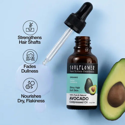 Pure Avocado Oil by Soulflower for Hair Growth & Skin, Cold-Pressed Antioxidant Carrier Oil for Instant Shine, Glow & Hair Fall, Natural, Vegan