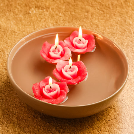 Rose Aroma Pack of 4 Rose Shape Small Floating Candles