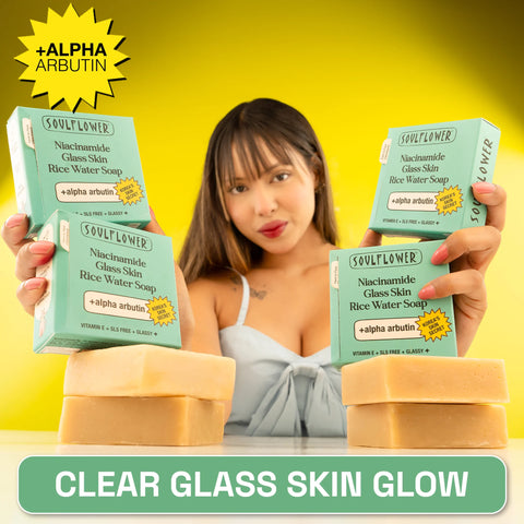 Soulflower Niacinamide and Rice Water Soap Pack of 4—glass skin bar for refined pores, smooth texture and brighter complexion