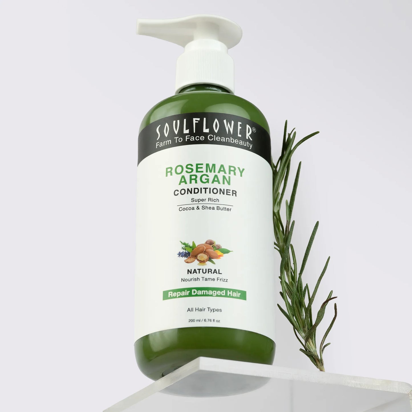 Rosemary Argan Conditioner by Soulflower for Frizz-Free Hair, Denser Hair, Strengthens Strands & Defends Damage, Silicone-Free, Sulphate-Free