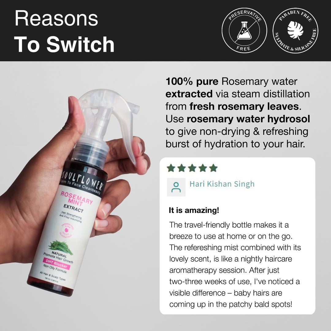 Buy Best Rosemary Water Hair Spray with Mint for Healthy Hair - Boosts shine, strengthens hair, and soothes scalp