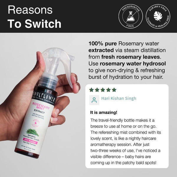 Buy Best Rosemary Water Hair Spray with Mint for Healthy Hair - Boosts shine, strengthens hair, and soothes scalp