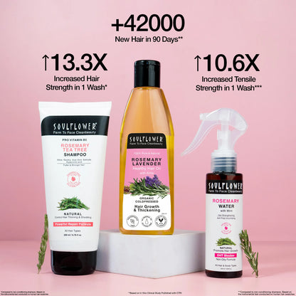 Soulflower 3-Step Hair Care Kit with Tea tree Shampoo, Rosemary and Lavender Hair Oil and rosemary water Spray for hair fall control