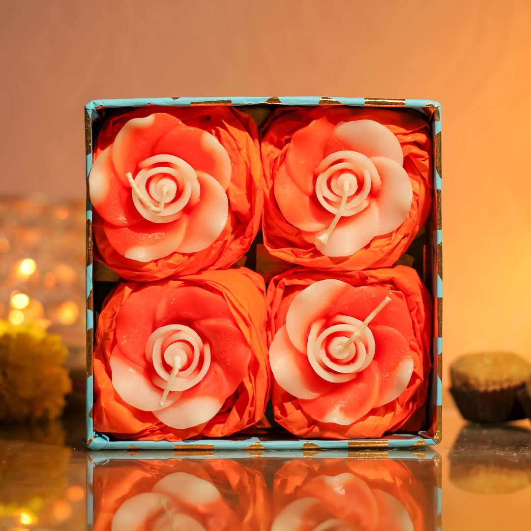 Sandalwood Aroma Pack of 4 Rose Shape Small Floating Candles