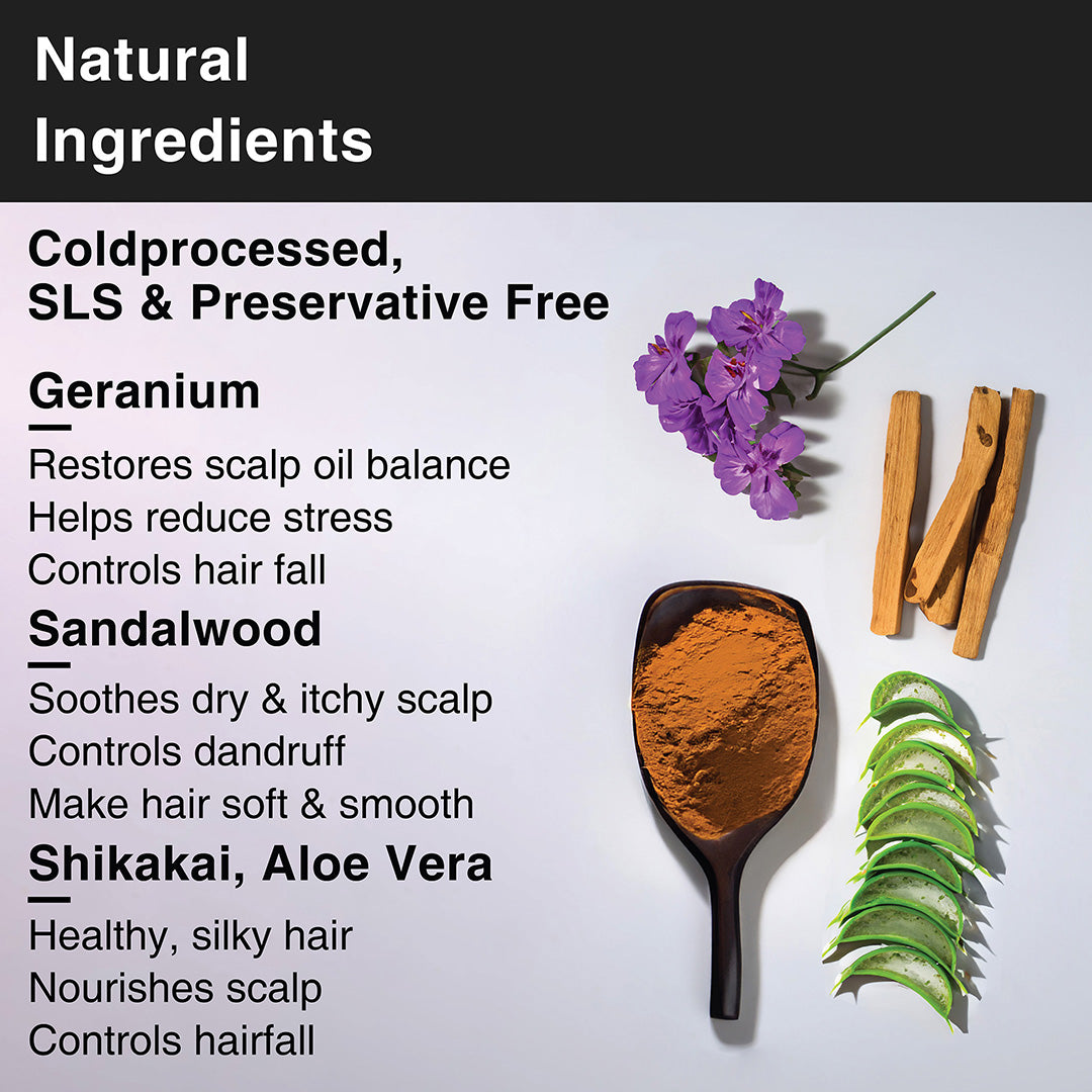Natural ingredients used in Sandalwood Geranium Hair Cleansing Bar
