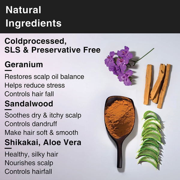 Natural ingredients used in Sandalwood Geranium Hair Cleansing Bar