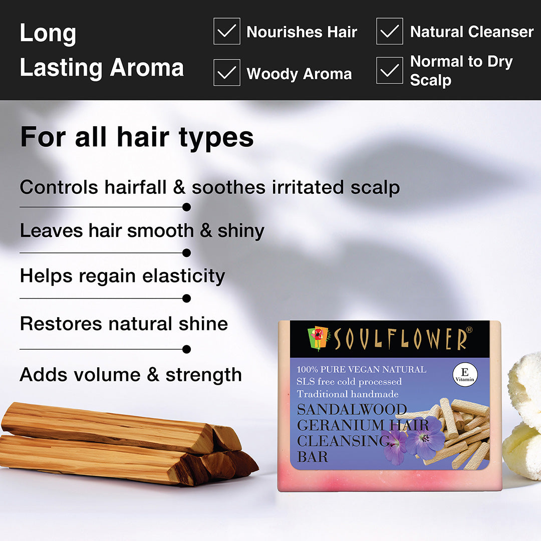 Sandalwood Geranium Hair Cleansing Bar for all hair types to nourish hair 