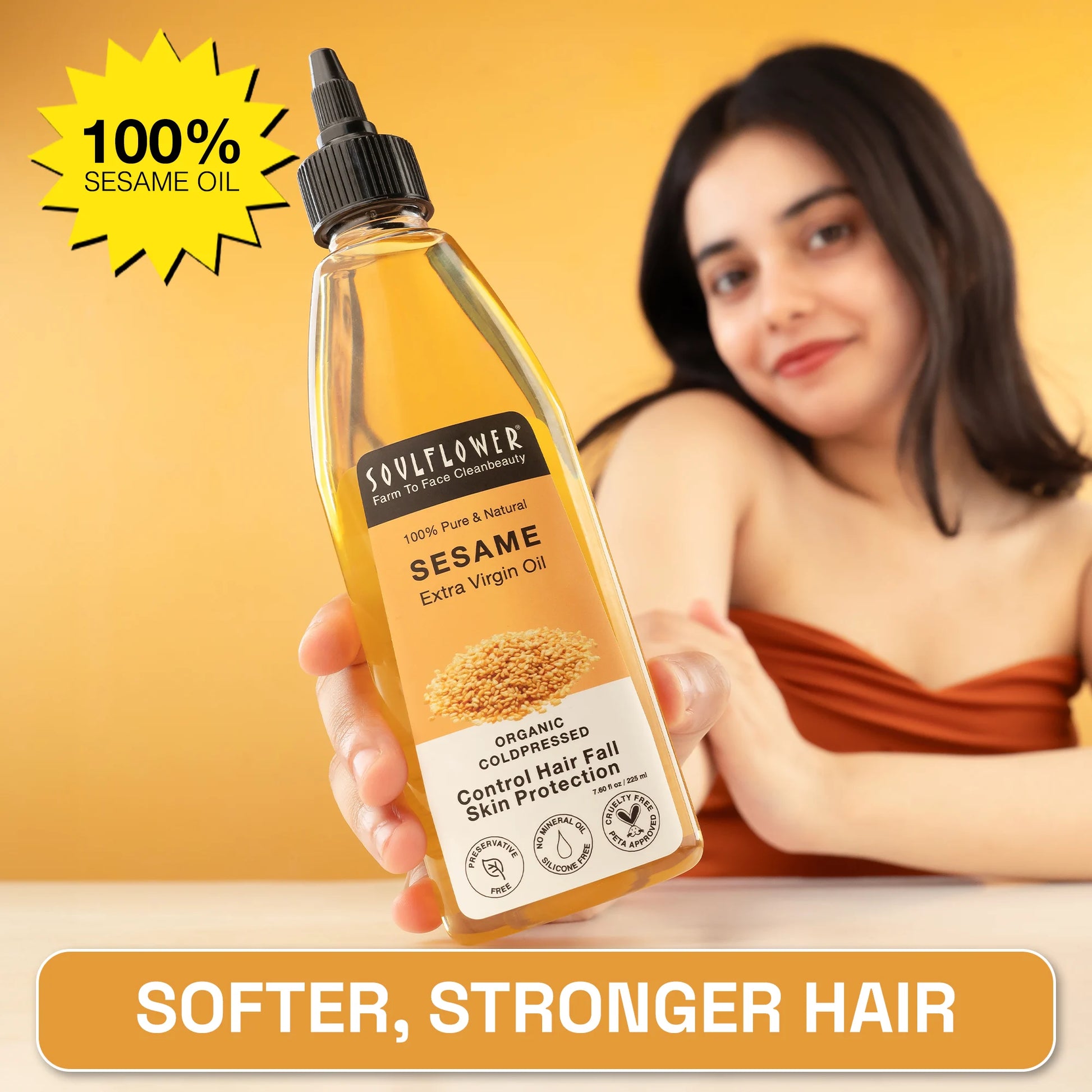 Soulflower 100% Pure Cold-Pressed Sesame Oil — organic til oil for hair, skin and Ayurvedic massage, free from mineral oil