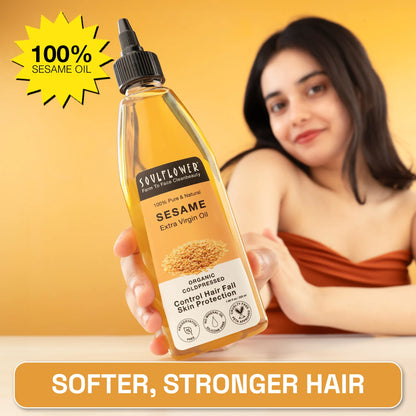 Soulflower 100% Pure Cold-Pressed Sesame Oil — organic til oil for hair, skin and Ayurvedic massage, free from mineral oil