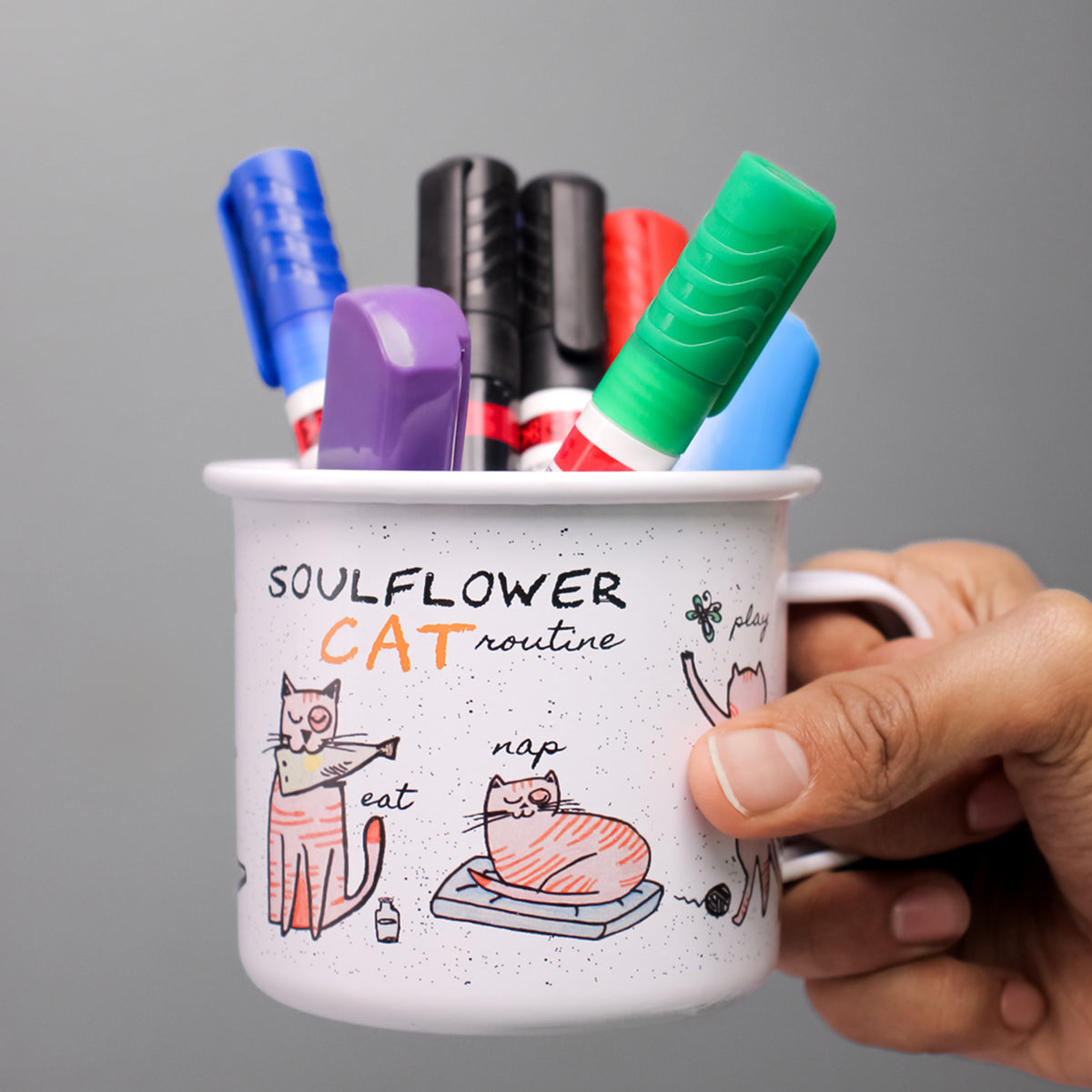 Soulflower Enamel Cat Routine Mug