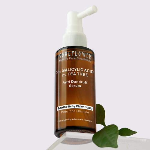 Intensive Anti-Dandruff Serum by Soulflower with Tea Tree & Salicylic Acid, Soothes Itchy Flaky Scalp, Hair Fall Control, Sulphate-Free, Natural