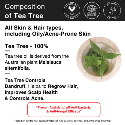 Composition of tea tree for all skin and hair types including oily and acne prone skin