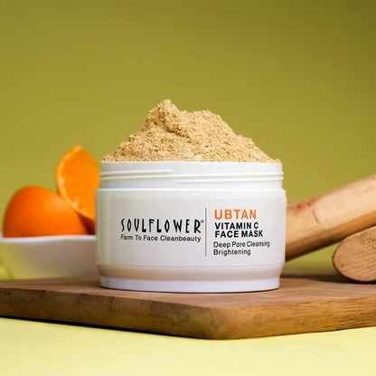 Soulflower Ubtan Vitamin C Face Mask: Deep Pore Cleansing, Brightening & Gentle Exfoliation, Improves Skin Tone Naturally