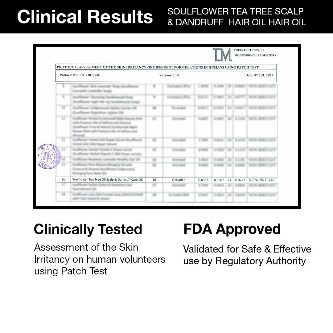 USFDA Approved, ESG Certified, ECOCERT COSMOS ORGANIC Certified, and vegan—Soulflower’s anti-dandruff system is clean and safe.