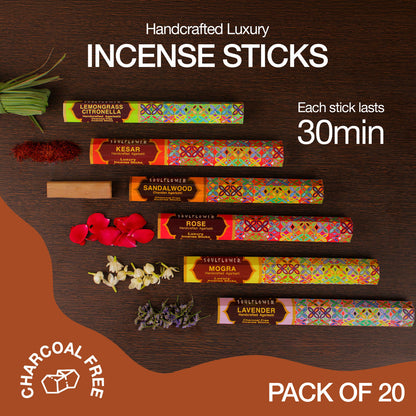 Each lavender incense stick burns for up to 30 minutes, perfect for daily rituals or quiet evenings.

