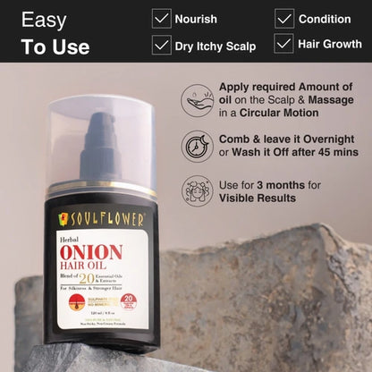 Onion Amla Hair Oil with lightweight, non-greasy formula shown in an easy-to-use application bottle for mess-free, daily use.
