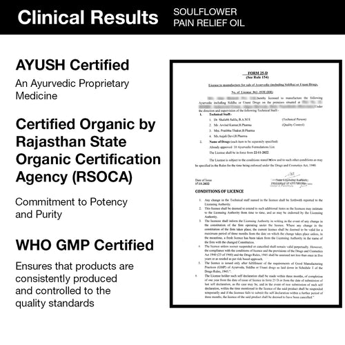 Soulflower scientifically Ceritfied by RSOCA and AYUSH for pain relief 