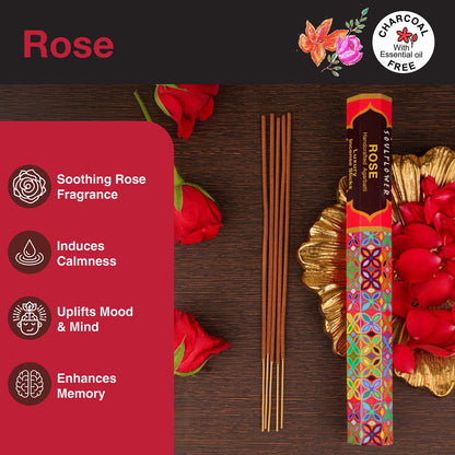 Rose incense promotes inner peace, enhances meditation, and uplifts spiritual energy during rituals.