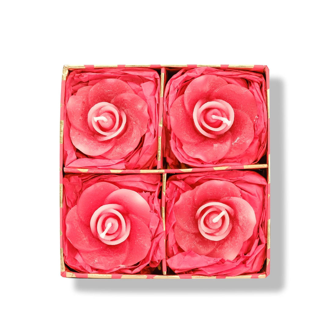 Rose Aroma Pack of 4 Rose Shape Small Floating Candles