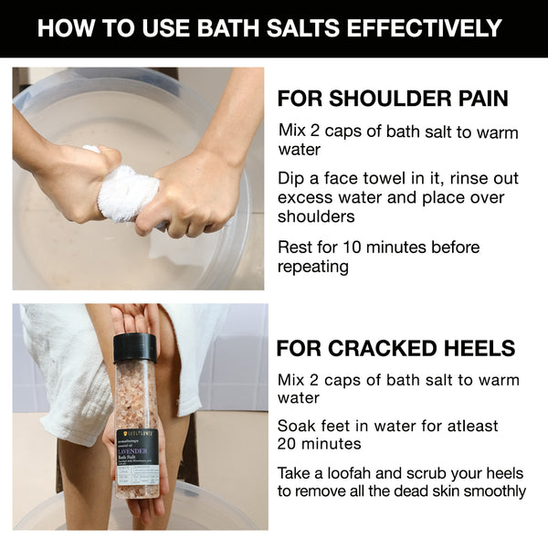 Guide on how to use Lavender Himalayan Pink Rock Bath Salt effectively for shoulder pain and cracked heels