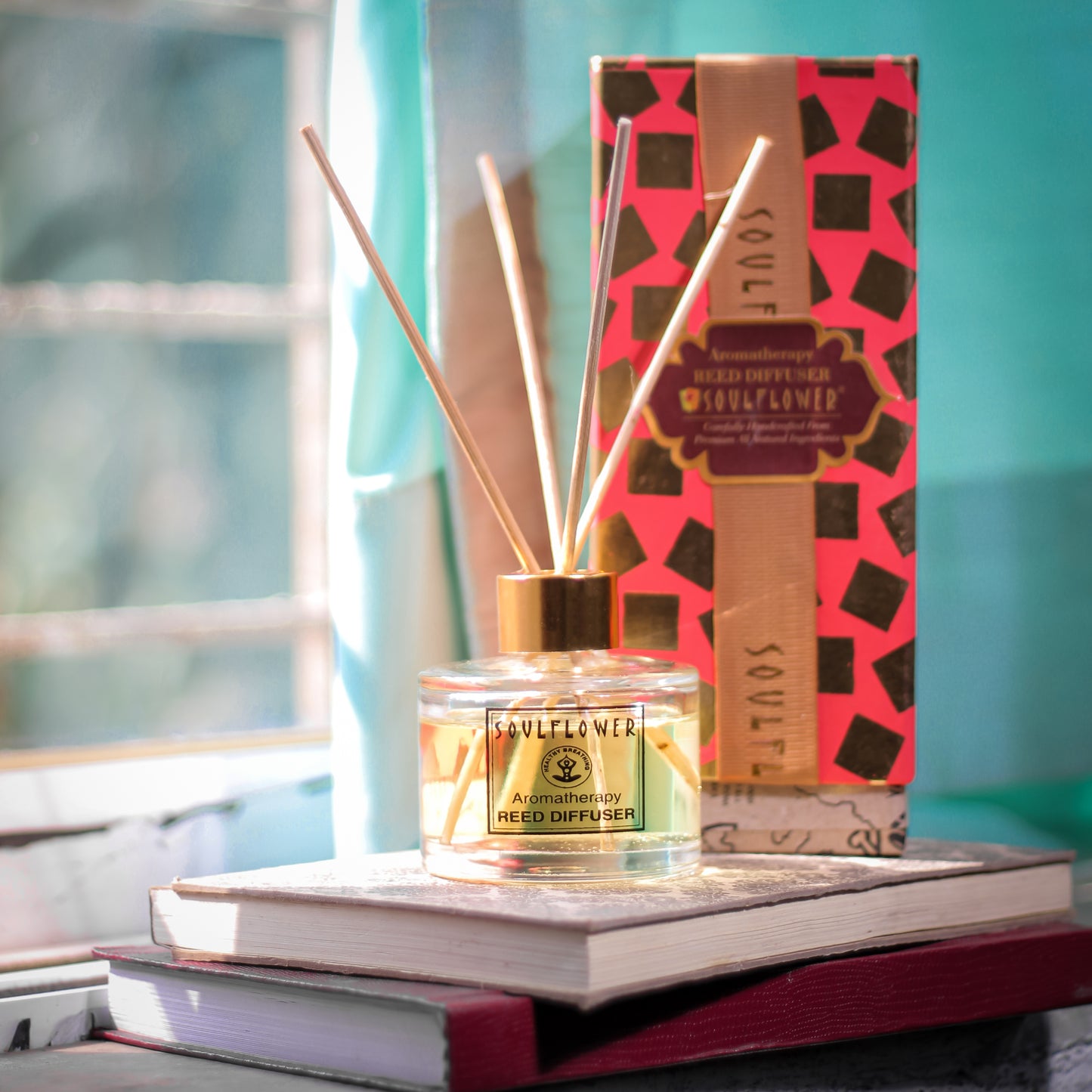 Image of Soulflower Love is in the Air Aroma Reed Diffuser with its box