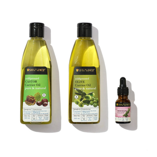 Set of Rosemary essential oil with Castor and Olive pure and natural carrier oil